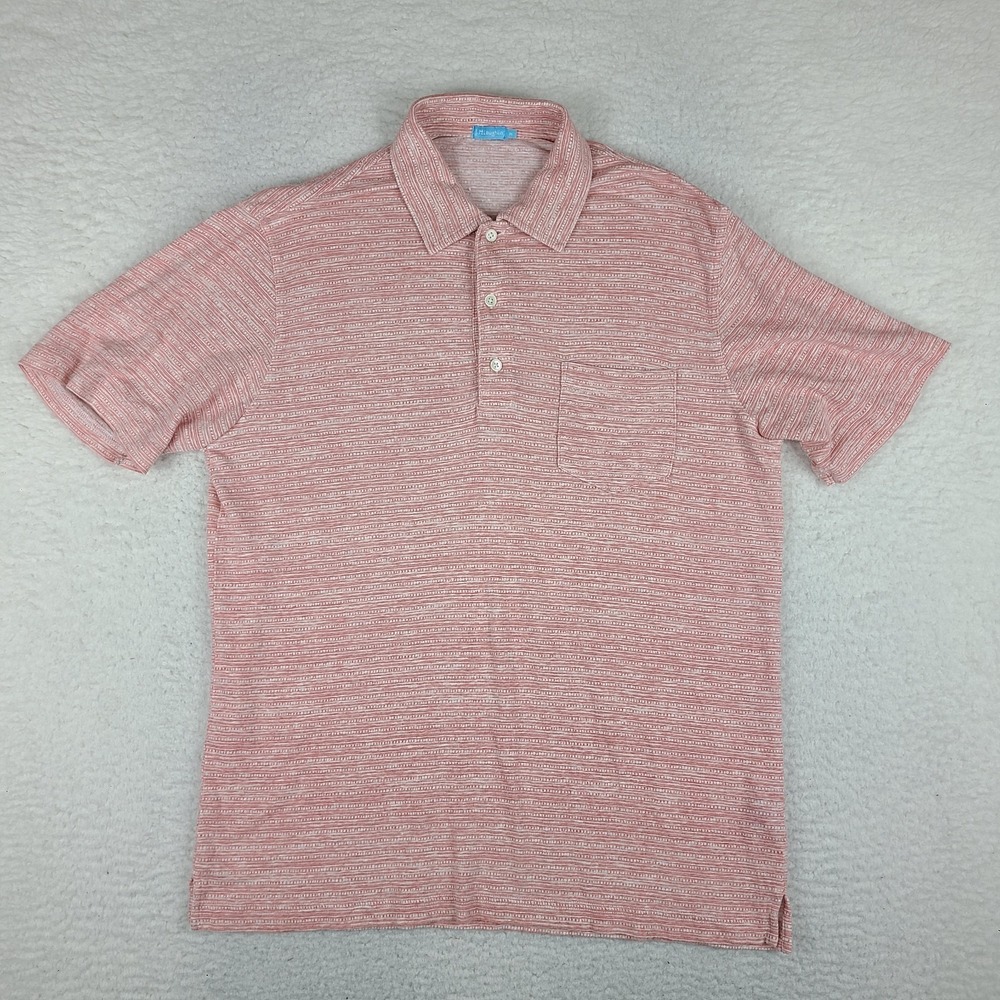 J Mclaughlin Polo‎ Shirt Mens Medium Pink Geometric Performance Linen Blend